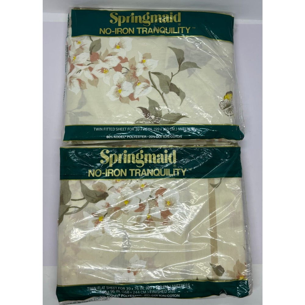 Vintage Springmaid No-Iron Tranquility Twin Flat & Fitted Sheets 39X76 Key Largo